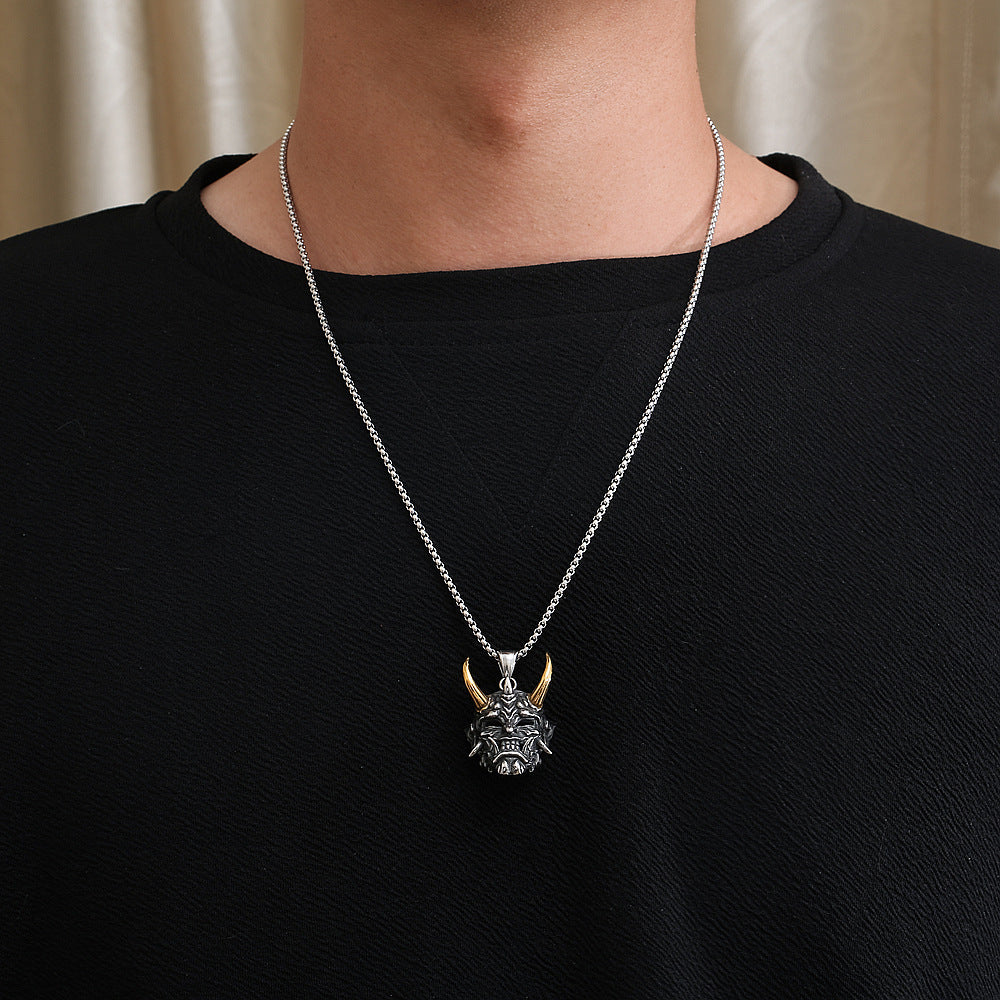 Collar con máscara de samurái estilo hip hop vintage de acero inoxidable para hombre 