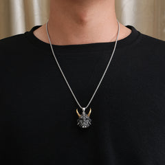 Collar con máscara de samurái estilo hip hop vintage de acero inoxidable para hombre 