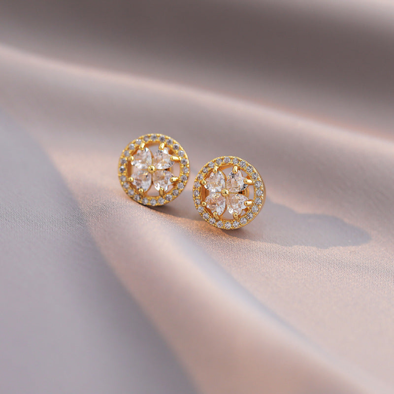 Wholesale Jewelry Sweet IG Style Rabbit Flower Snowflake Titanium Steel Zircon Inlay Rings Earrings Necklace