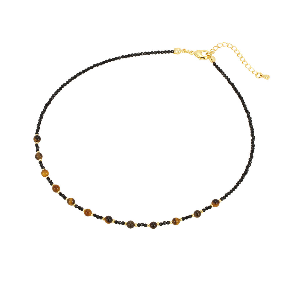 Collar de perlas de moda, collar literario con cuentas de piedra de ojo de tigre en tono Maillard nicho de moda 