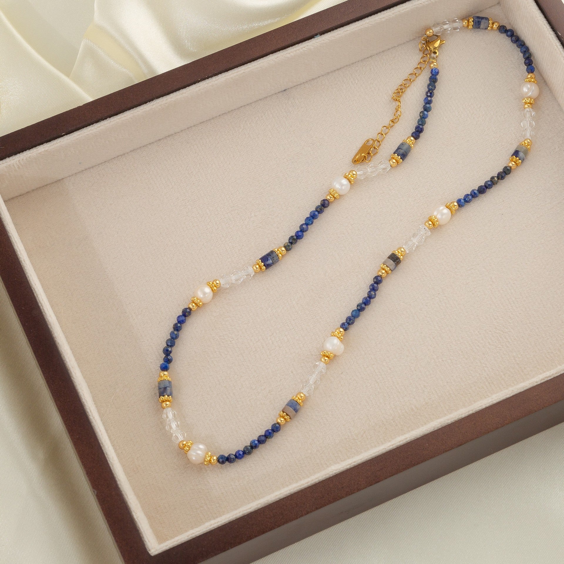Collar de perlas de agua dulce de piedra natural con cadena de clavícula con cuentas 