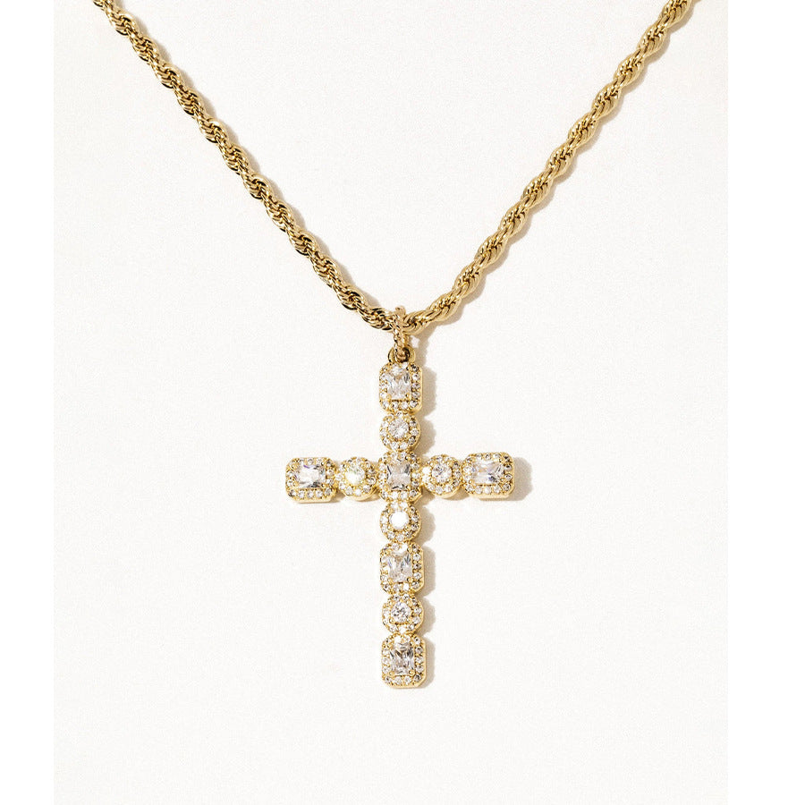 Collar de cruz de diamantes de metal 