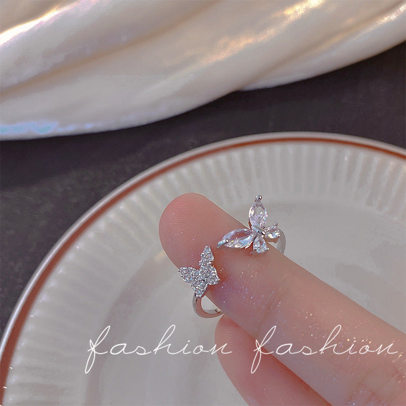 Anillo microengastado, anillo ajustable para dedo índice con apertura de circonitas para mujer