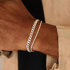 Conjunto de pulseras de hip hop con cadena torcida para hombre, conjunto de dos piezas de cadena cubana 