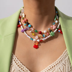 Collar de cuentas de piedra natural de colores, collar de flores de viento divertidas, collar de perlas 
