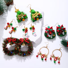 3 pares por modelo Lindos pendientes colgantes de aleación de zinc con forma de campana y corona de árbol de Navidad 