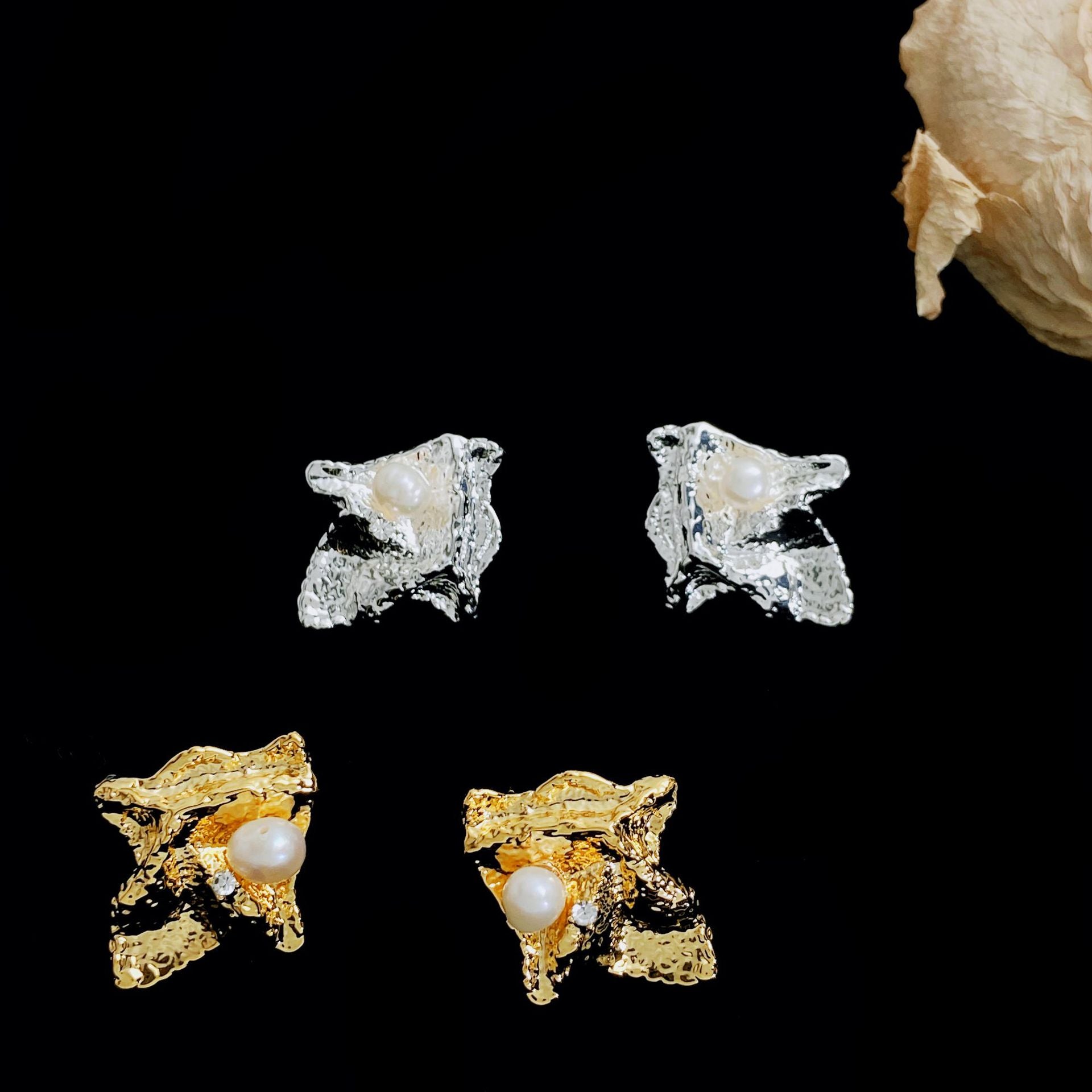 Pendientes de perla natural con forma geométrica irregular, pendientes de aguja de plata s925 para mujer 