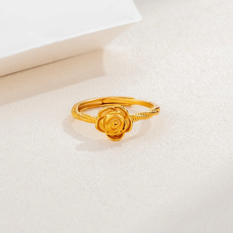 Anillo de rosa para mujer con apertura ajustable, anillo de flor liso con borde retorcido, joyería 
