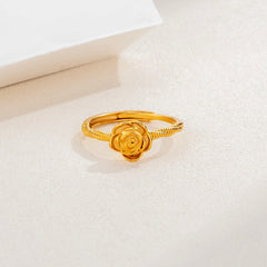 Anillo de rosa para mujer con apertura ajustable, anillo de flor liso con borde retorcido, joyería 