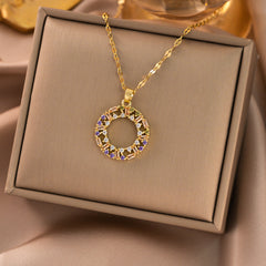 Titanium Steel Rhinestones Plating Inlay Pendant Necklace