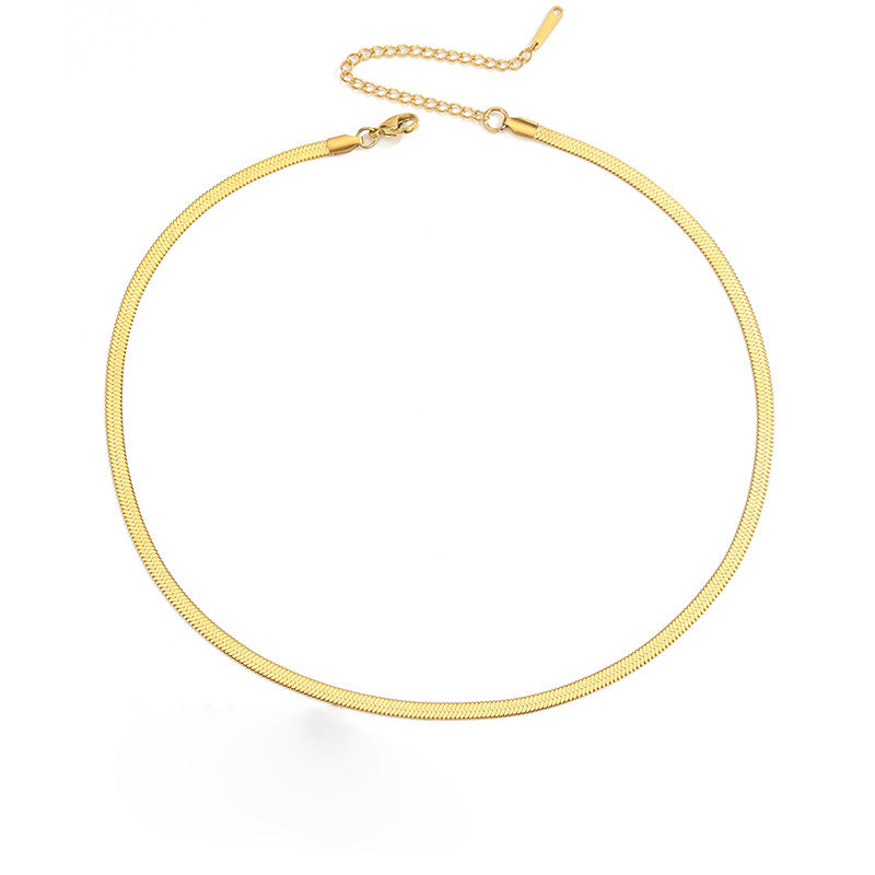 Collar corto de mujer con cadena de hueso de serpiente plana de acero de titanio y cadena de acero inoxidable para el cuello. 