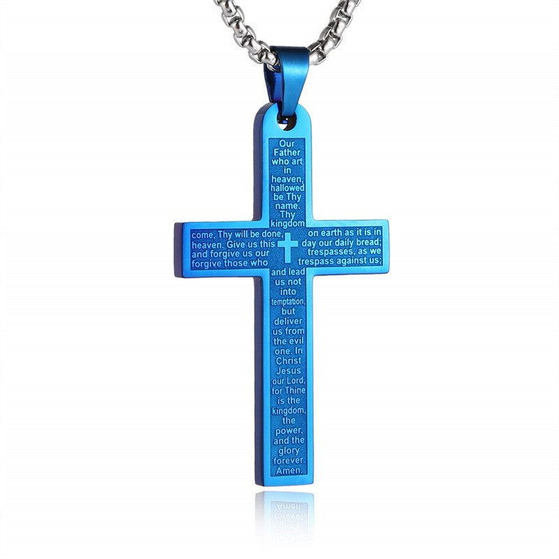 Collar con colgante de hip hop de acero inoxidable con cruz bíblica y estilo neutro 