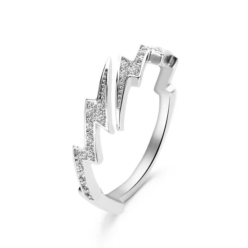 Anillo de hip hop con diseño de rayo para hombre con apertura ajustable 