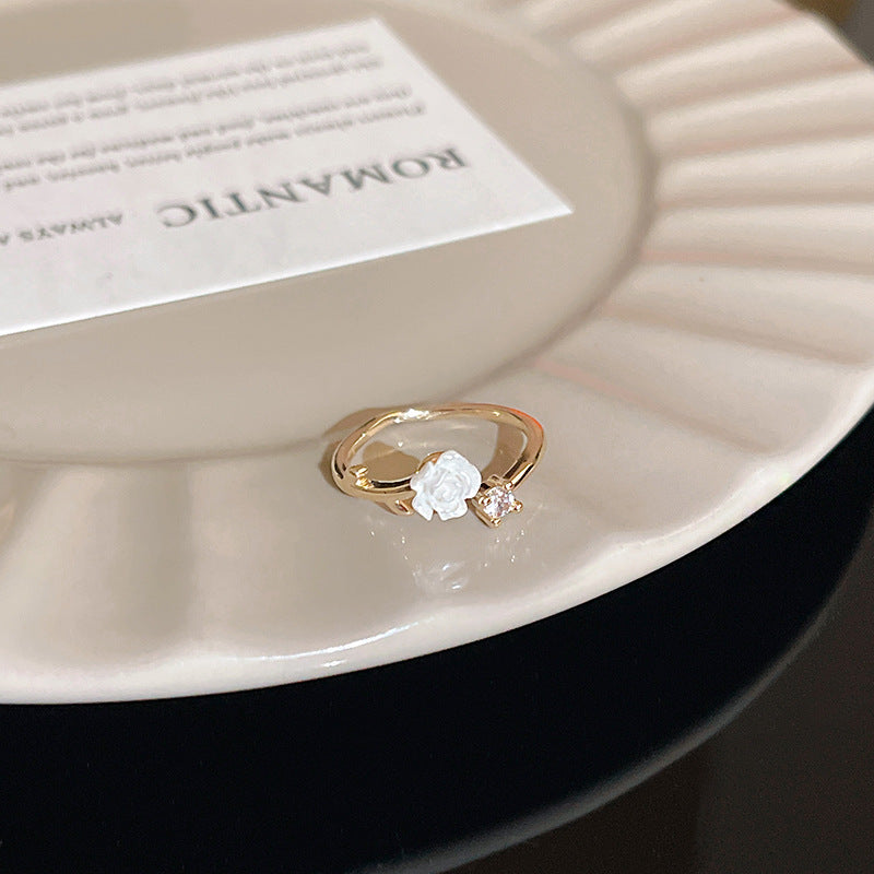Anillo microengastado, anillo ajustable para dedo índice con apertura de circonitas para mujer