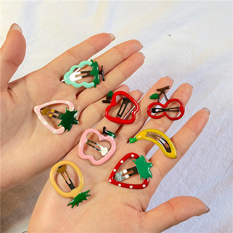 Horquilla para el pelo con forma de flequillo, diseño de fruta, manzana, cereza y fresa, para niña, 2 unidades 