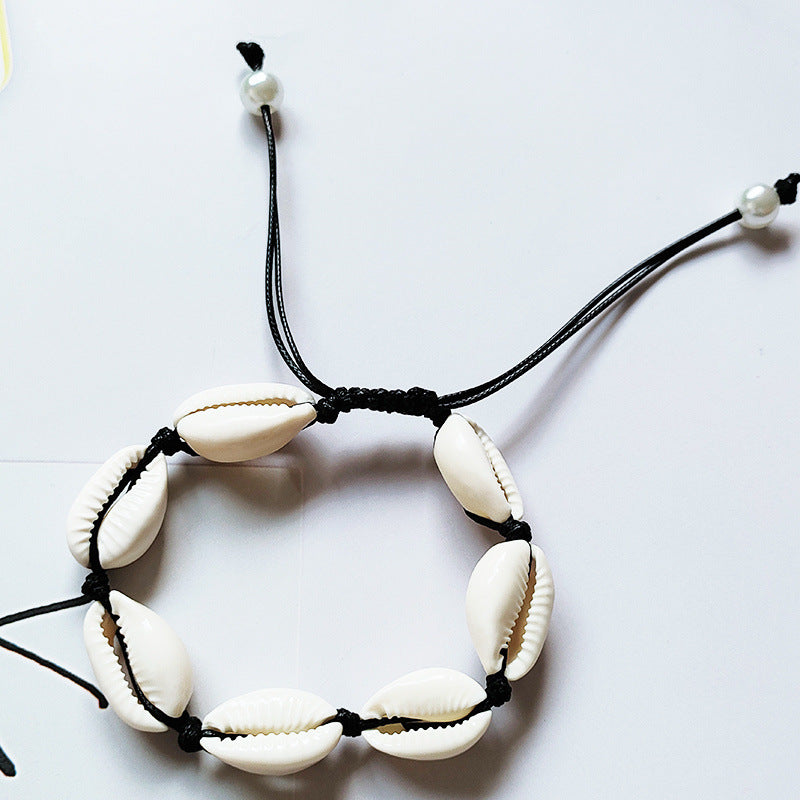 Pulsera tejida de conchas naturales bohemias con cuentas de hilo encerado, pulsera de perlas pintada a mano DIY 