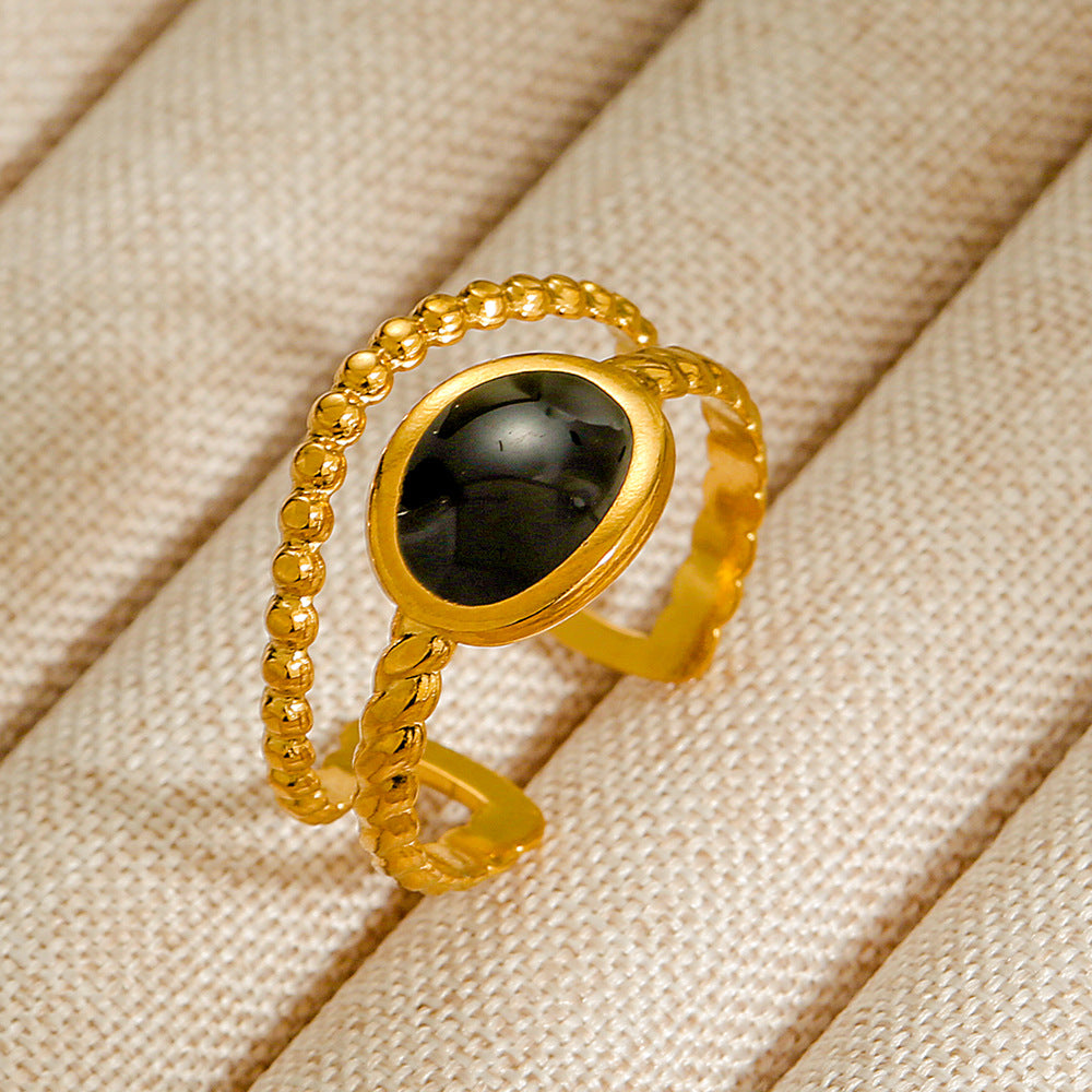 Wholesale Jewelry Geometric 304 Stainless Steel Natural Stone Open Ring (Minimum purchase 10 pcs)