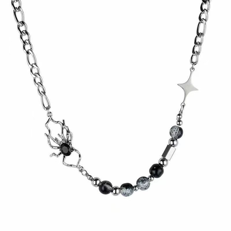 Collar de cadena cubana para hombre con circonitas cruzadas de acero y titanio 