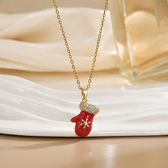 Christmas Zircon Necklace Santa Claus Ornaments Christmas Tree Elk Bells Dripping Oil Pendant