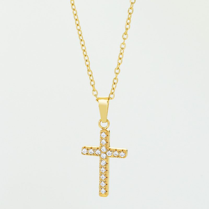 Collar de acero de titanio con cruz de circón y cadena de clavícula de acero inoxidable