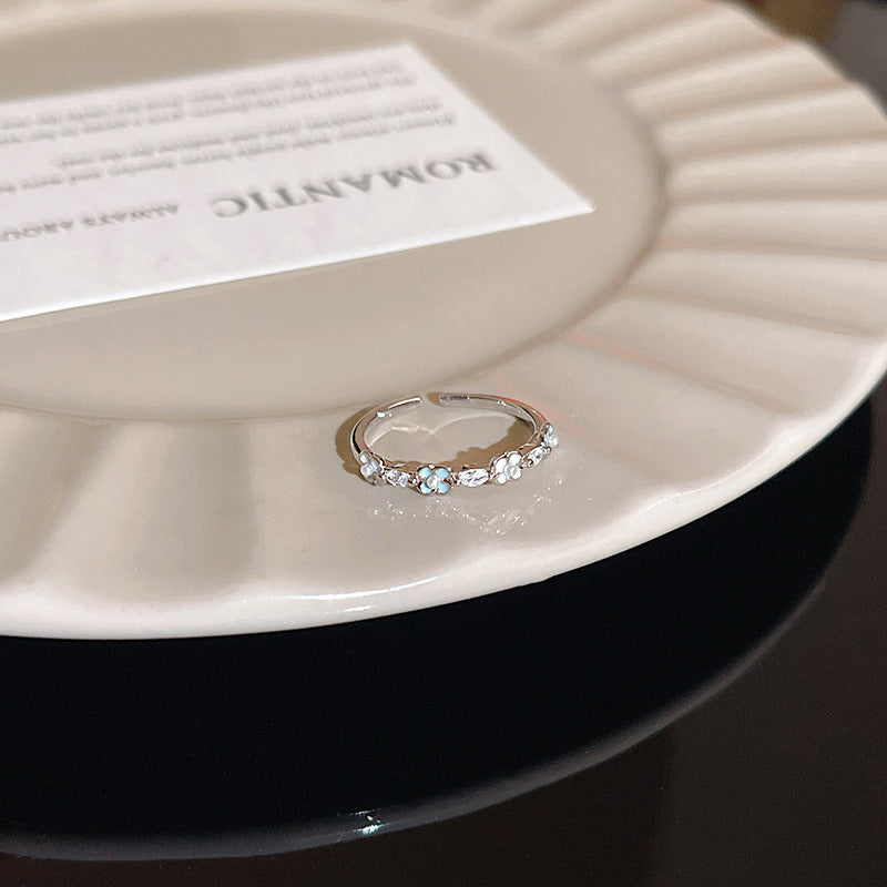 Anillo microengastado, anillo ajustable para dedo índice con apertura de circonitas para mujer