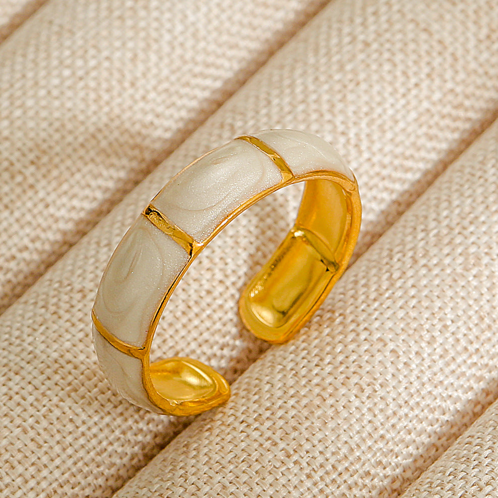 Wholesale Jewelry Geometric 304 Stainless Steel Natural Stone Open Ring (Minimum purchase 10 pcs)