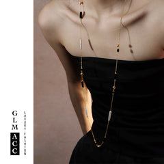 Collar de clavícula con cadena larga de ágata negra y perlas barrocas naturales 