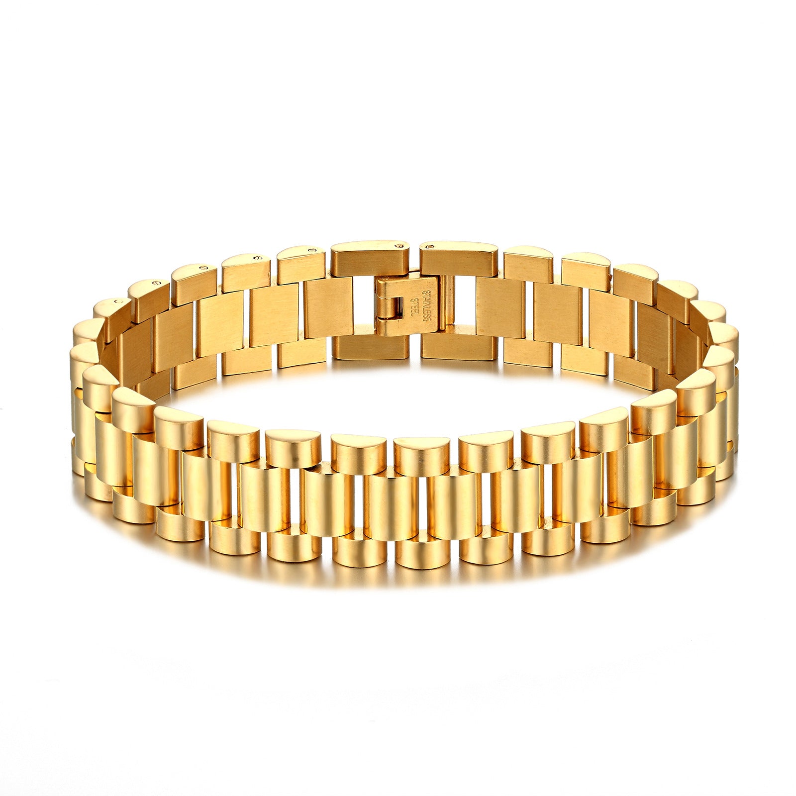 Correa de acero de titanio, pulsera de acero inoxidable de 15 mm, cadena de reloj para hombre, joyería ajustable 