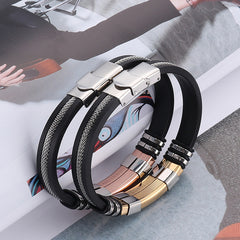 Pulsera de hip-hop para hombre de acero titanio y silicona, pulsera de acero inoxidable estilo punk 