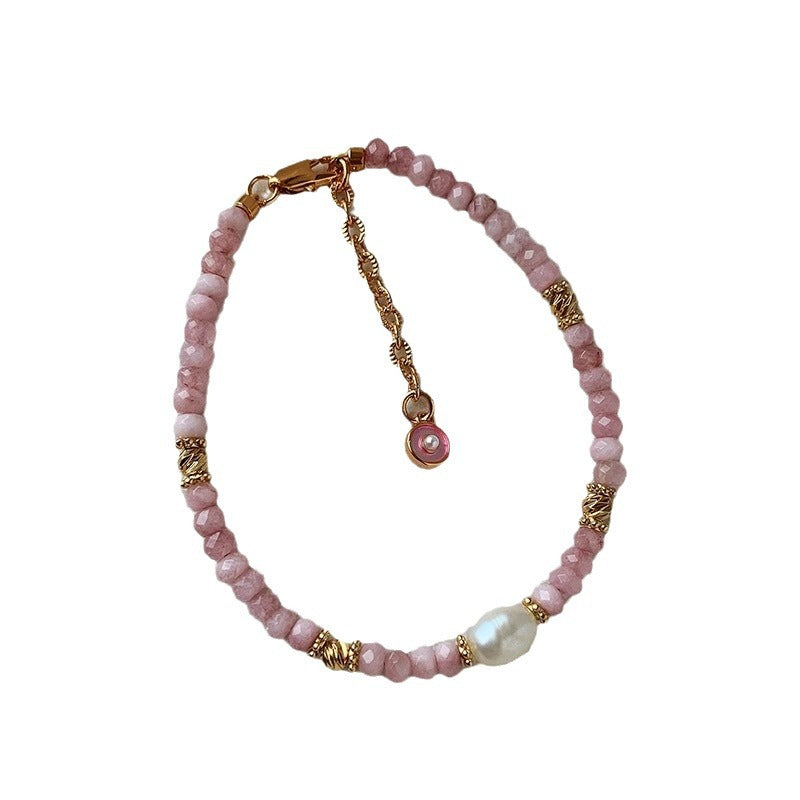 Collar de perlas de piedra natural de color rosa esmaltado para mujer 