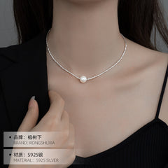 Collar de perlas de plata S925, cadena para el cuello con cuentas, cadena para clavícula 