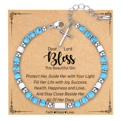 Pulsera turquesa ajustable de acero inoxidable con colgante de cruz de cuentas cuadradas de plata y cristal en polvo, pulsera de cadena cruzada de turquesa azul 