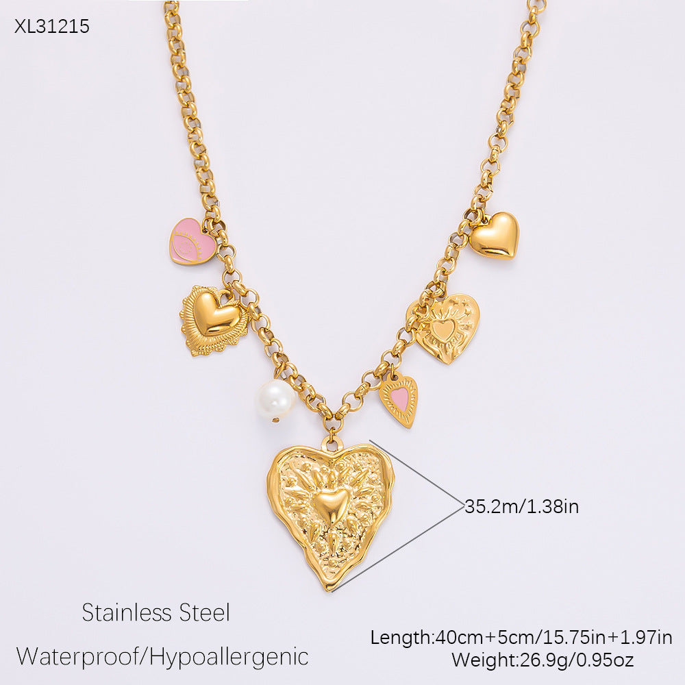 Collar con colgante de acero de titanio chapado en forma de corazón con lazo y ojo de diablo de estilo clásico, joyería al por mayor 