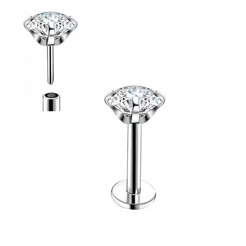 Pendientes de acero inoxidable con forma de circón de cuatro garras para la nariz y el labio perforados.