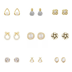 1 Pair Sweet IG Style Geometric Heart Shape Butterfly Inlay Alloy Rhinestones Pearl Drop Earrings Ear Studs