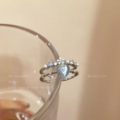 Anillo de amor azul marino, anillo de dedo índice con circonitas de luz de luna para mujer, anillo ajustable 