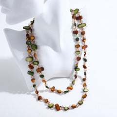 Collar largo bohemio con cuentas de concha, cadena doble tipo suéter, hecho a mano 