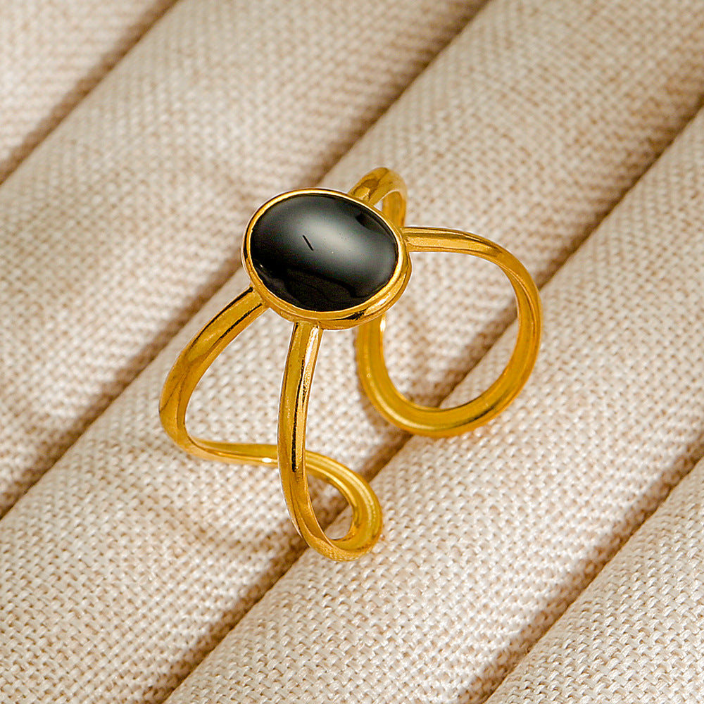 Wholesale Jewelry Geometric 304 Stainless Steel Natural Stone Open Ring (Minimum purchase 10 pcs)