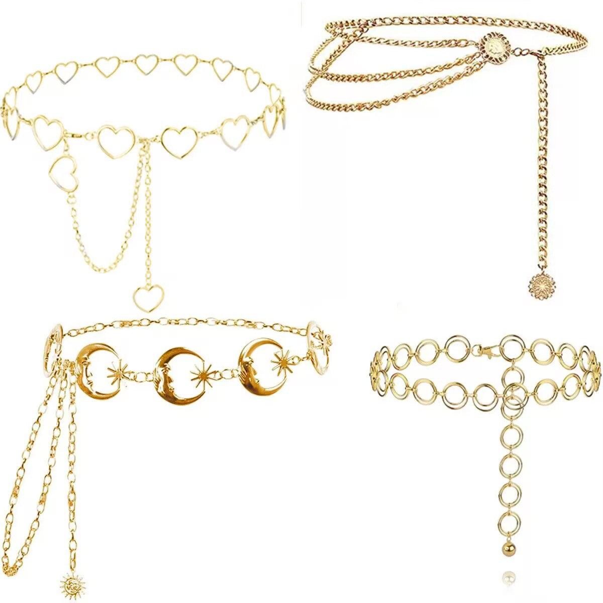 Fashion love waist chain set, retro metal moon star pendant body chain (Minimum purchase of 2 pcs)