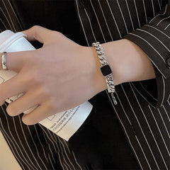Pulsera cubana cuadrada para hombre, accesorios de acero y titanio. 
