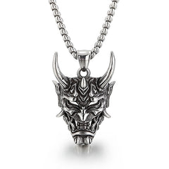 Collar con máscara de samurái estilo hip hop vintage de acero inoxidable para hombre 