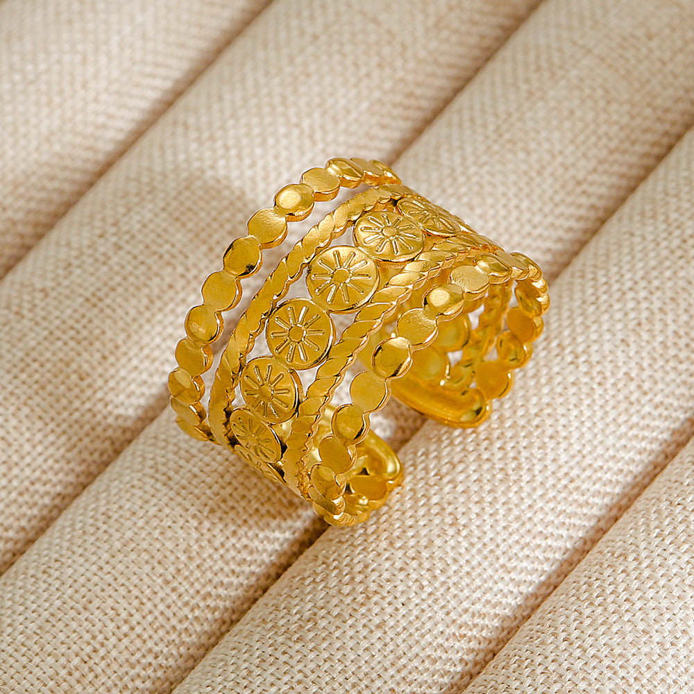 Wholesale Jewelry Geometric 304 Stainless Steel Natural Stone Open Ring (Minimum purchase 10 pcs)