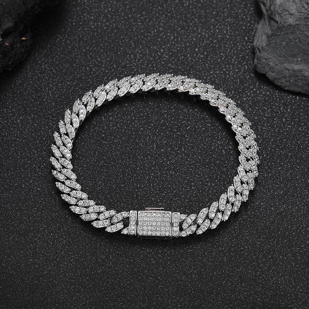 Pulsera de hip hop con cadena cubana de diamantes de una sola fila de 8 mm para hombre, pulsera de circonita 