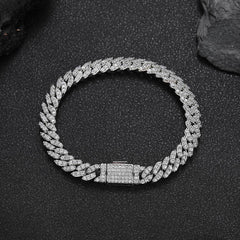 Pulsera de hip hop con cadena cubana de diamantes de una sola fila de 8 mm para hombre, pulsera de circonita 
