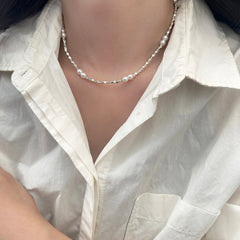 Collar de perlas de agua dulce naturales, cadena de cuello de plata rota, cadena de clavícula femenina. 