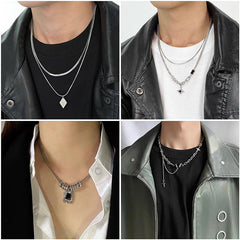 Collar de cadena cubana para hombre con circonitas cruzadas de acero y titanio 