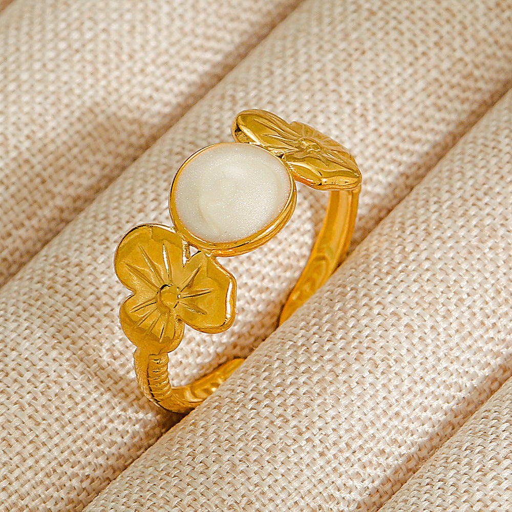Wholesale Jewelry Geometric 304 Stainless Steel Natural Stone Open Ring (Minimum purchase 10 pcs)
