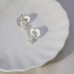 Pendientes de plata S925 con incrustaciones de perlas Phalaenopsis y aguja 