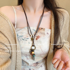 Collar de plumas vintage para mujer, cadena de clavícula con cuentas apiladas, accesorios bohemios 