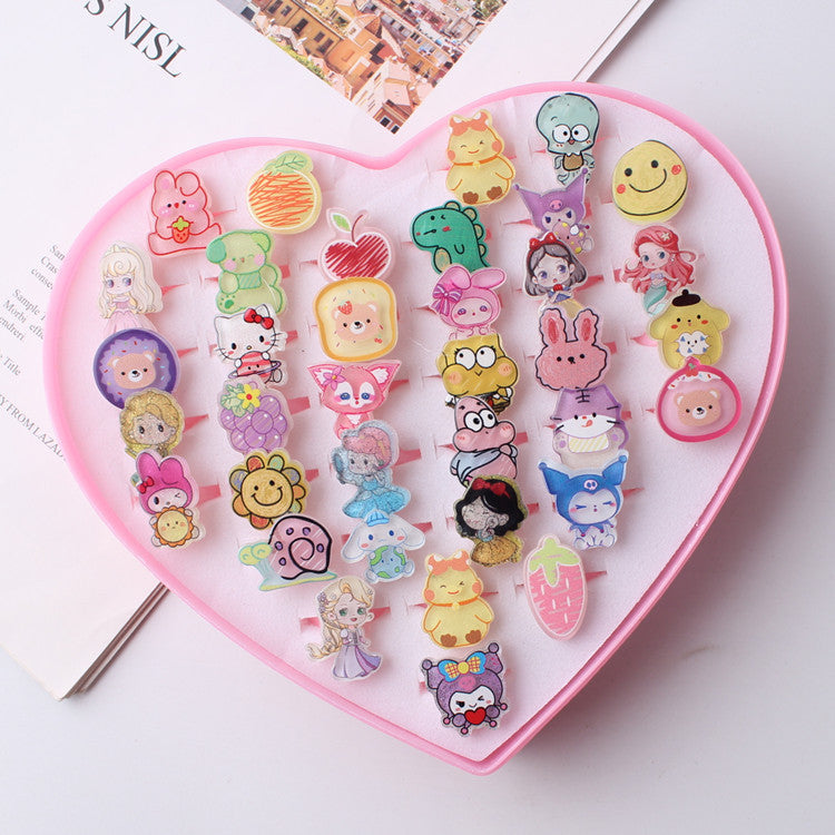 Versión de joyería para niños, linda niña, fruta, personaje de dibujos animados, anillo mixto, venta directa de fábrica de Yiwu 